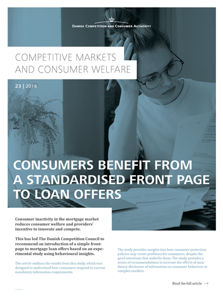 Consumers benefit from a standardised front page to loan offers